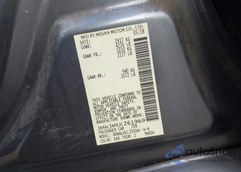 2018 Nissan Altima 2.5 Sr from USA, damaged, VIN 1N4AL3AP6JC261969